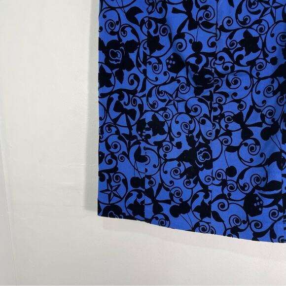 Love Moschino Rockabilly Pinup Blue & Black Flocked Velvet Pencil Wiggle Skirt